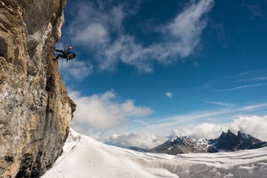 climbing on a rock wall