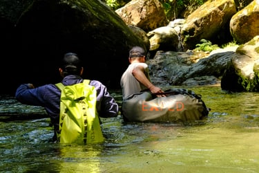 walking through a small river