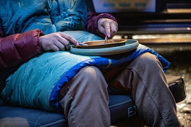 Eating from a camping plate