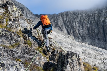 climbing in the mountains