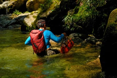 walking through a small river