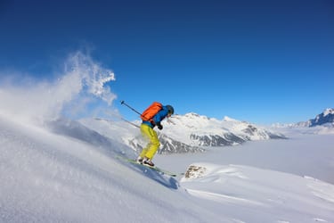 in use image Couloir dark lava skiing down a snowy hill