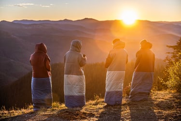 Group of four looking to a sunset